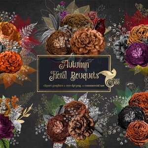 Herbst Blumensträuße Clipart, gold Blume Herbst Hochzeit Blumen sofortigen Download kommerzielle Nutzung