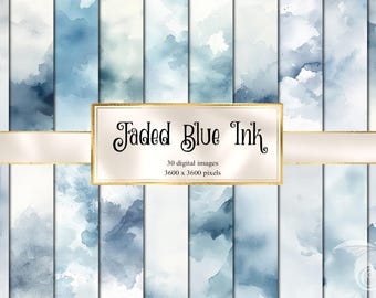 Faded Blue Ink Textures, Abstract Inky Backgrounds or Overlays (Digital Download)