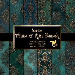 Patina and Rust Damask Digital Paper - vintage antique distressed seamless patterns for commercial use