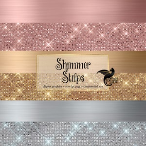 Shimmer Strips Clipart - Rose Gold, Gold and Silver Diamond and Brushed Metal Borders, glitter glam sparkle png graphics and textures