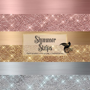 Shimmer Strips Clipart - Rose Gold, Gold und Silber Diamant und gebürstete Metallränder, Glitzer Glam Sparkle Png Grafiken und Texturen