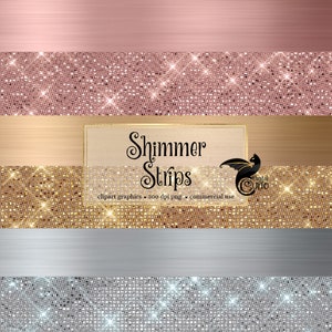 Shimmer Strips Clipart Rose Gold, Gold and Silver Diamond and Brushed Metal Borders, glitter glam sparkle png graphics and textures image 1