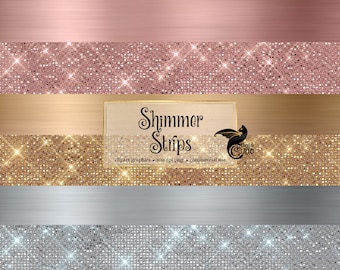 Shimmer Strips Clipart - Rose Gold, Gold and Silver Diamond and Brushed Metal Borders, glitter glam sparkle png graphics and textures