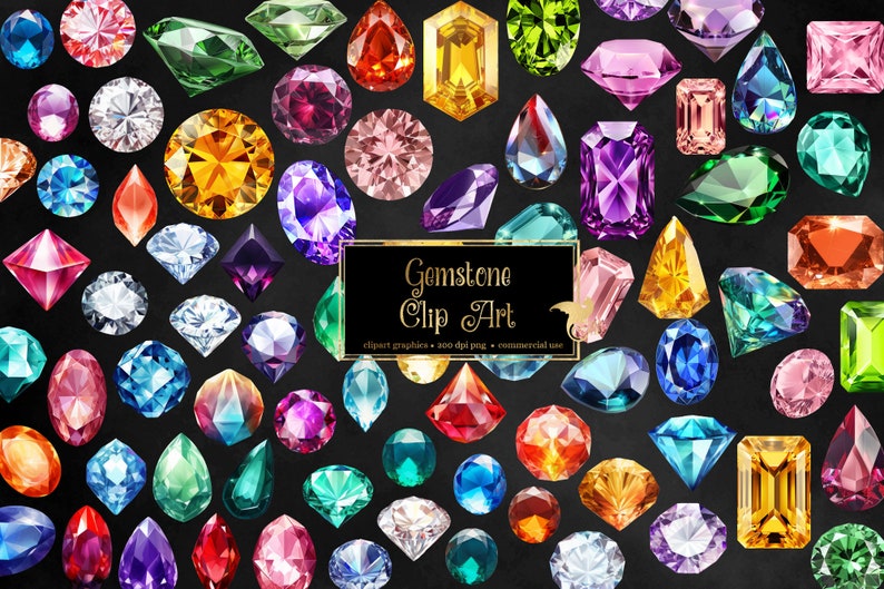 Gemstone Clipart - mystical magic gems, luxury diamond PNG format instant download for commercial use image 1