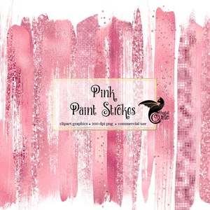 Pink Paint Strokes Clipart, with pink glitter and pink foil in digital PNG format instant download for commercial use