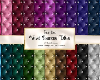 Velvet Diamond Tufted Digital Paper - arrière-plans matelassés glam de luxe sans soudure téléchargement instantané pour un usage commercial