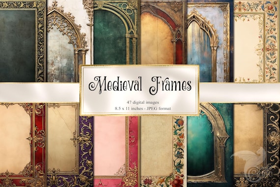 Medieval Frame Digital Paper, Gothic Journal Printable (8.5x11 inch, A4) (Digital Download)