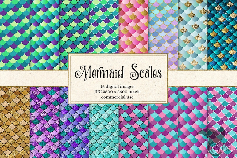 Mermaid Scales Digital paper, mermaid tail shimmer textures, scale patterns, invitation backgrounds, nautical printable scrapbook paper image 1