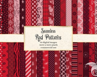 Red Pattern Digital Paper, 40 Seamless Designs (Digital Download)