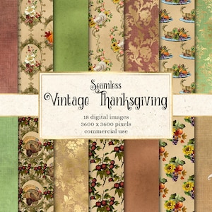 Vintage Thanksgiving Digital Paper - Autumn Harvest Bounty Fall Thanksgiving Antique Scrapbook Paper Pack Old Paper Download istantaneo