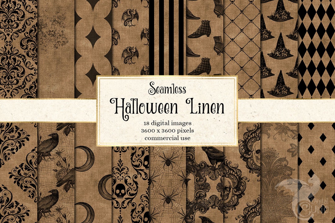 Vintage Halloween Linen Texture Digital Paper, Seamless Pattern ...