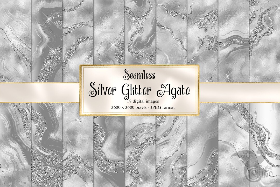 Silver Glitter Agate Digital Paper, Geode Foil and Glitter Seamless ...