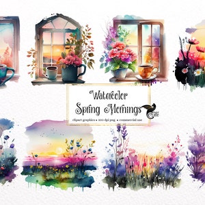 Acuarela Spring Mornings Clipart - amanecer acuarela formato PNG descarga instantánea para uso comercial