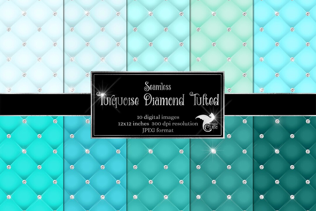 Turquoise Diamond Tufted Digital Paper – Seamless Glam Backgrounds ...