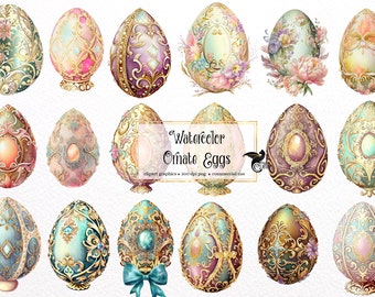 Watercolor Ornate Easter Eggs Clipart – Jewel Toned PNG (Digital Download)