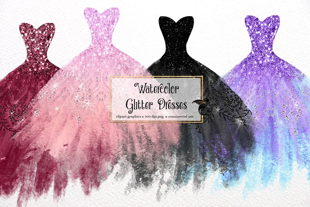 Watercolor Glitter Dress Clipart Diamond Dresses Watercolour - Etsy