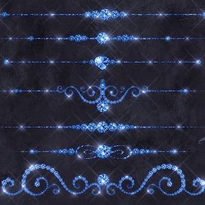 Blue Diamond Dividers Clipart, luxury bling wedding clip art, diamond clipart, bridal shower, page separators, commercial use graphics