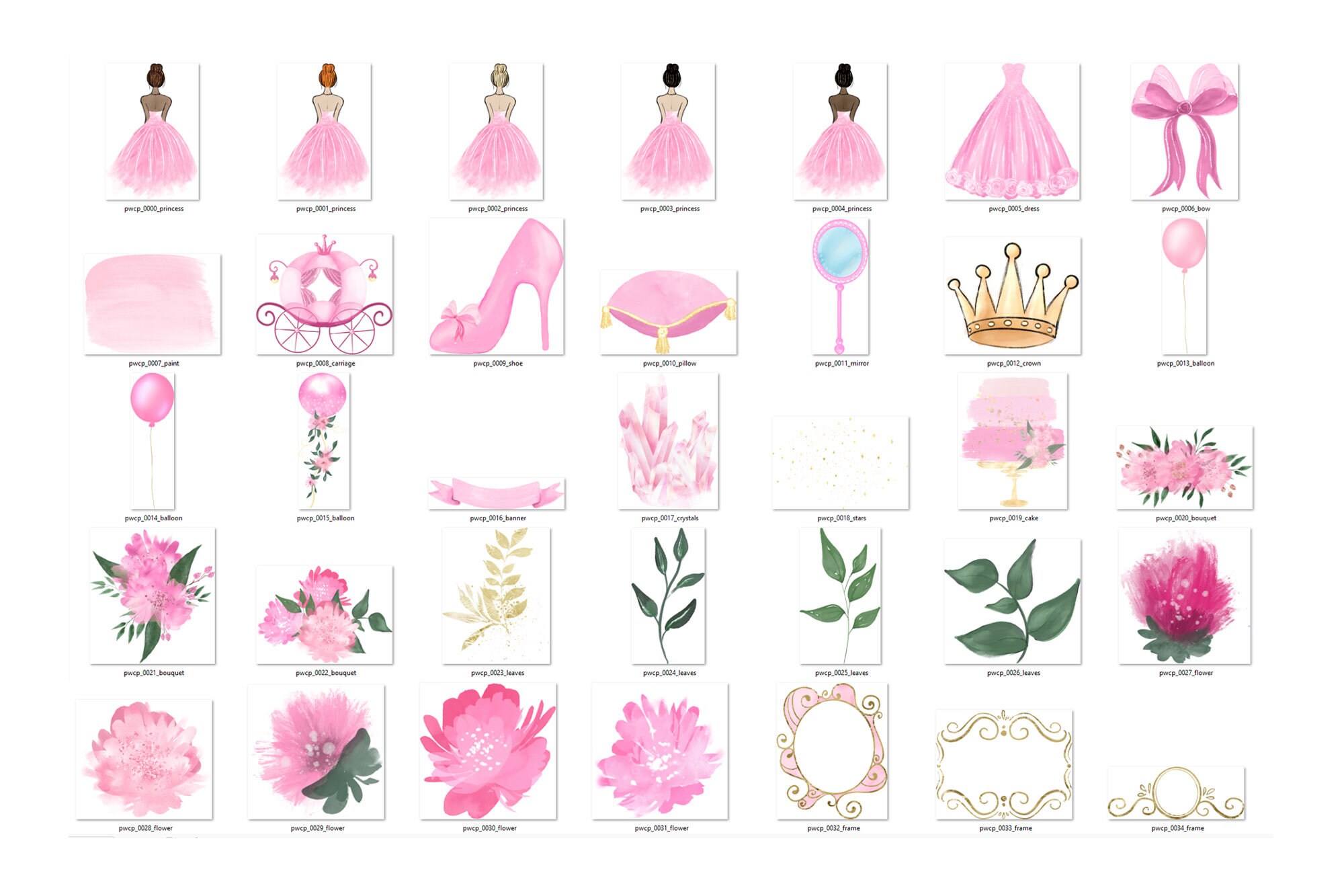 Pink Princess Watercolor Clipart – Glitter Graphics (digital Download ...