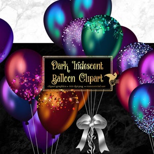 Dunkle schillernde Ballons Clipart, Glitzer-Party-Clipart für Geburtstage PNG-Format sofortiger Download für kommerzielle Nutzung