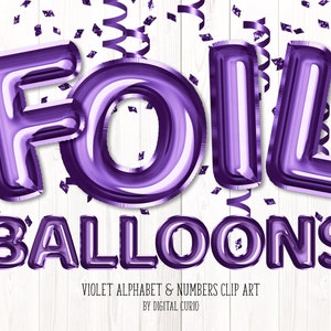 Violet Foil Balloon Alphabet Clip Art - gráficos digitales de descarga instantánea en formato PNG para uso comercial diseños de celebración y fiesta