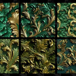 Green and Gold Rococo Digital Paper, Embossed Texture (digital Download ...