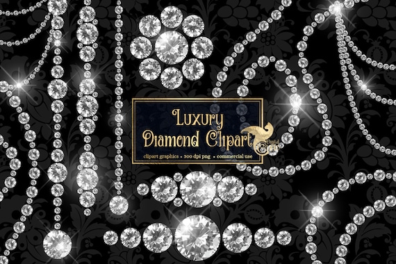 Luxury Diamond Clipart, Sparkle Frames, Borders (PNG, Digital Download)
