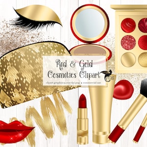 Rot und Gold Kosmetik Clip Art - digitale Make-up und Schönheit Grafiken im png format sofort download für kommerzielle Nutzung