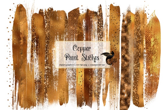 Copper Glitter Paint Strokes Clipart, Foil Brush Strokes (Digital PNG)