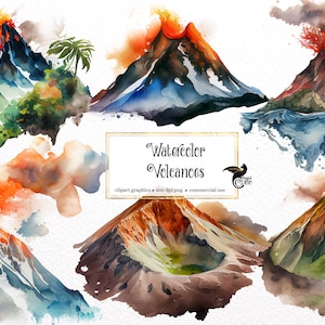 Watercolor Volcanoes Clipart - volcano lava PNG format instant download for commercial use