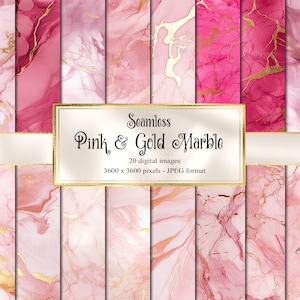 Carta digitale in marmo rosa e oro, texture in marmo senza cuciture con accenti in lamina d'oro, per uso commerciale immagine 1