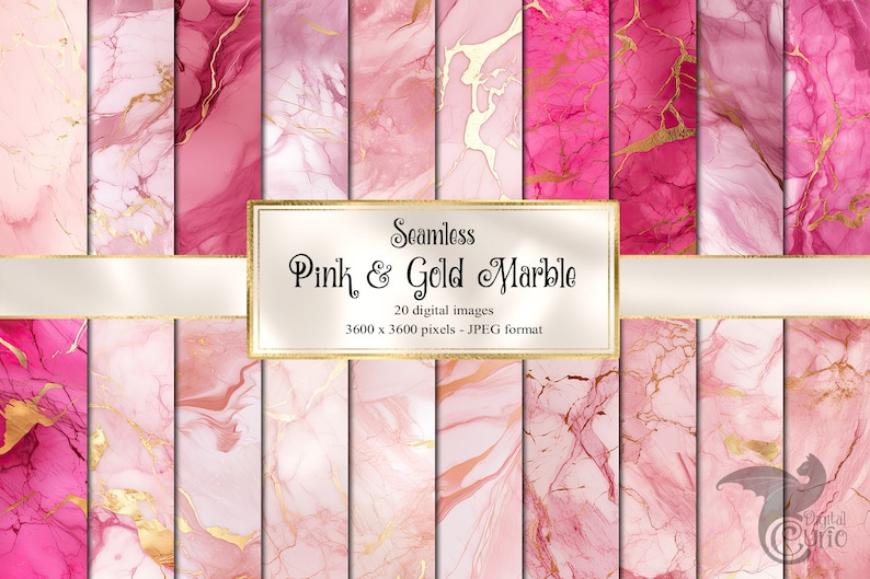Carta digitale in marmo rosa e oro, texture in marmo senza cuciture con accenti in lamina d'oro, per uso commerciale immagine 1