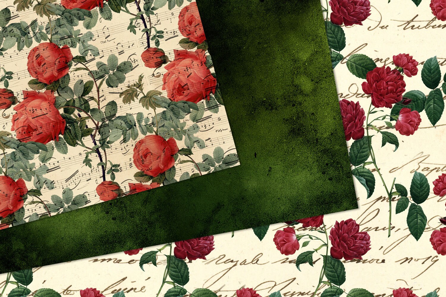 Vintage Red Roses Digital Paper, Seamless Scrapbook Patterns (digital ...