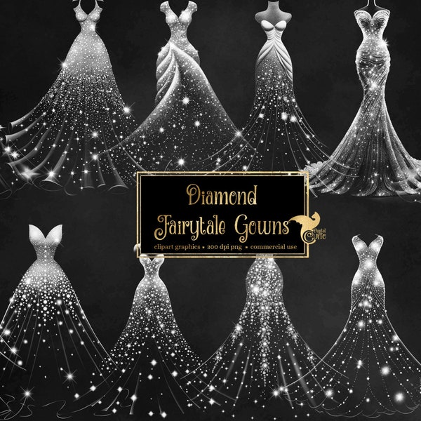 Diamant Fairytale robes Clipart, diamant robe de mariée clip art, png paillettes mousseux robe graphiques Téléchargement instantané utilisation commerciale