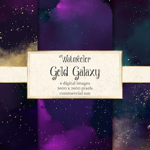 Watercolor Gold Galaxy Backgrounds -  digital paper textures with gold paint instant download for commercial use