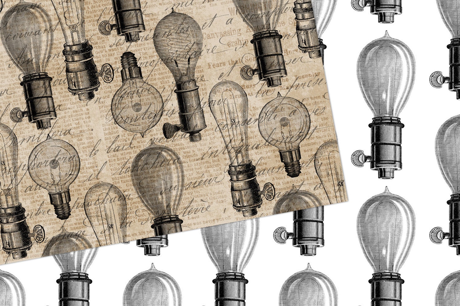 Vintage Light Bulbs Digital Paper – Seamless Patterns (digital Download ...