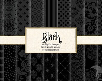 Black Digital Paper, black and gray patterns, black patterns, dark gray digital backgrounds, black damask, gray damask for invitations