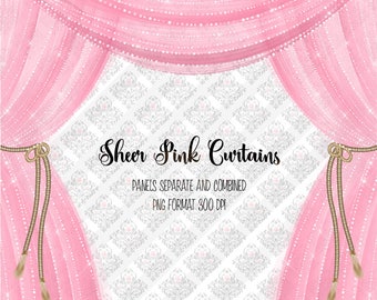 Sheer Pink Curtains Clipart, diamond curtains, diamond sparkle stage curtains, theater curtains for invitations, planner stickers, PNG file