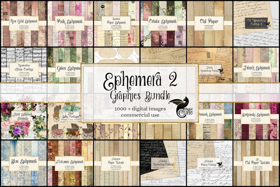 Vintage Ephemera Graphics Bundle, Digital Paper Clipart (digital ...