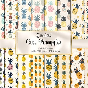 Süße Ananas Digitales Papier - nahtlose Pastell tropische Hintergrundmuster Sofort-Download für den kommerziellen Gebrauch