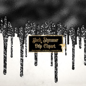 Black Shimmer Drips Overlays - glitter drips like frosting with foil and sparkles in PNG format instant download for commercial use