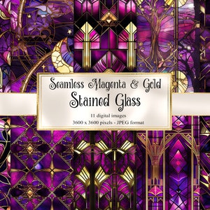 Stained Glass Magenta and Gold Digital paper, seamless printable textures printable scrapbook paper