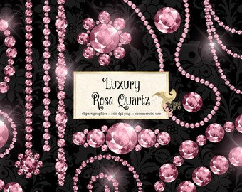 Rose Quartz Clipart, Pink Diamond Frames, Jewelry Strands (PNG, Digital Download)