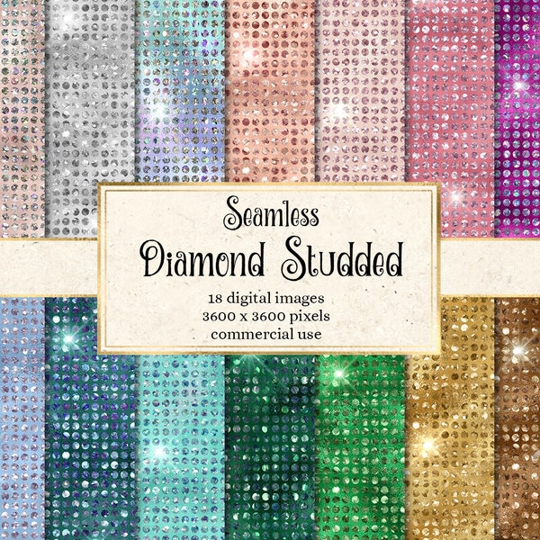 Diamond Studded Digital Paper, seamless glam diamond sequin textures with glitter and sparkles instant download commercial use