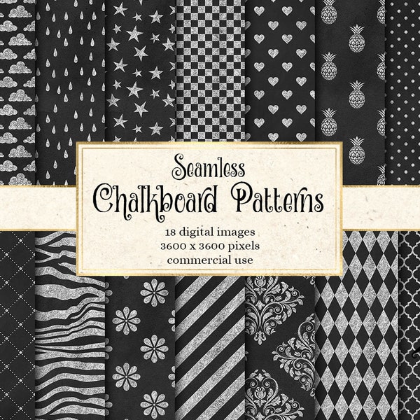 Chalkboard Patterns Digital Paper - seamless blackboard patterns for instant download commercial use