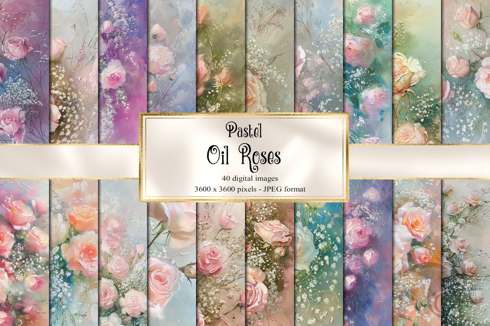 Pastel Rococo Background Pastel Oil Painting Rose Digital Paper, Rococo Floral Backgrounds ...