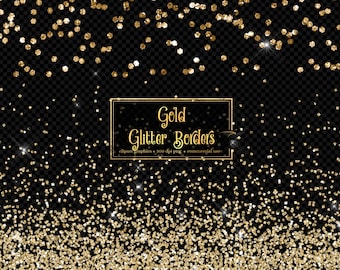 Gold Glitter Borders Clipart, silver and gold glitter png overlays, clip art gold glitter confetti high resolution instant download