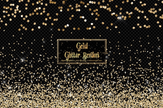 Gold Glitter Borders Clipart, Silver and Gold Glitter Png Overlays, Clip  Art Gold Glitter Confetti High Resolution Instant Download 