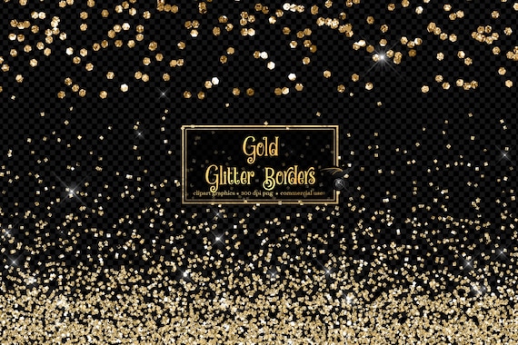 Gold Glitter Confetti Borders Clip Art. Glitter Borders and Frames.  Mettalic Confetti Clipart for Wedding Invitations. -  Sweden