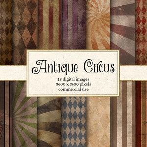 Arrière-plans de papier numérique de cirque antique vintage textures en détresse grunge victorien, utilisation commerciale de papier de scrapbooking imprimable Freakshow
