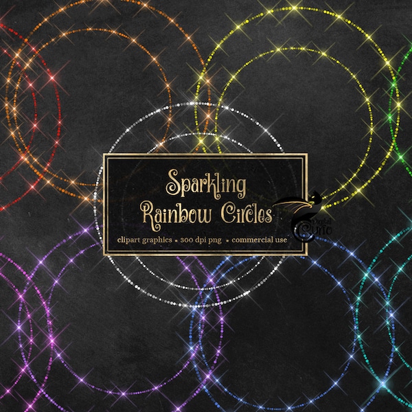 Sparkling Rainbow Circles Clipart, frames clip art, digital graphics png overlays, rain bokeh string lights, fairy lights instant download